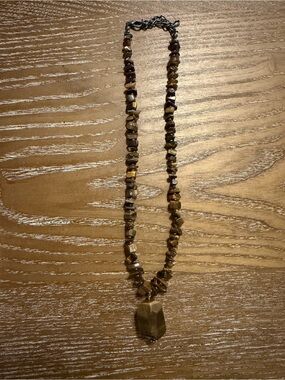 Handcrafted Tiger Eye Chip Necklace with Brown Pendant